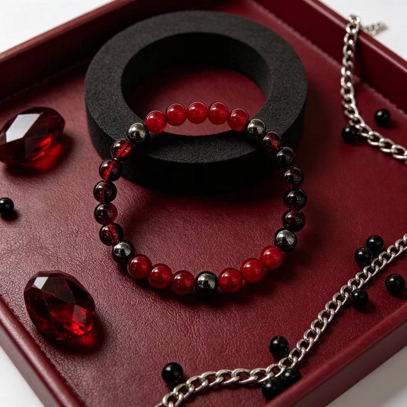 Women's Red and Black Beaded Bracelet, Everyday Wear